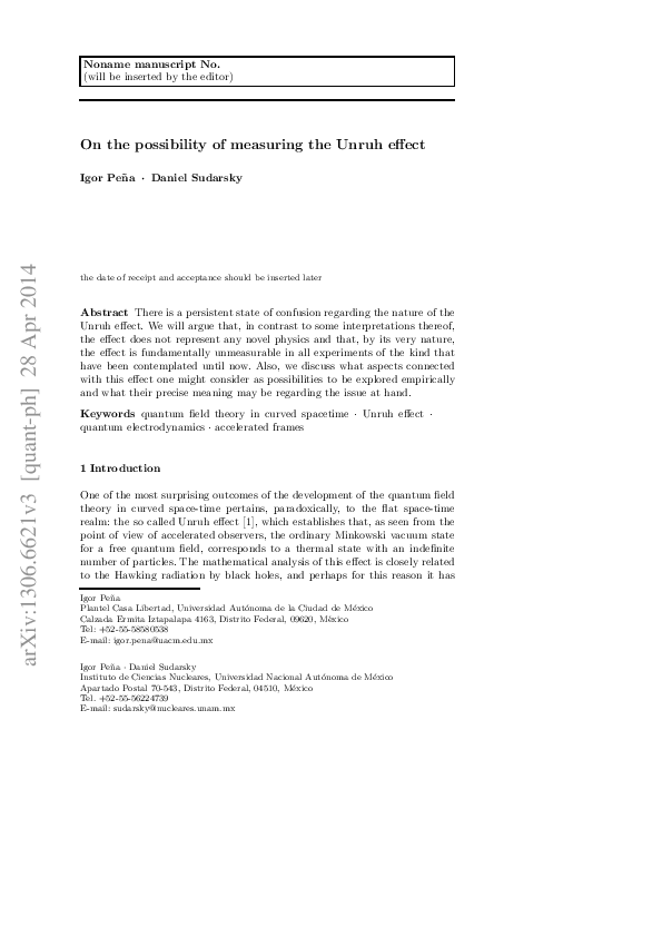 (PDF) On the Possibility of Measuring the Unruh Effect
