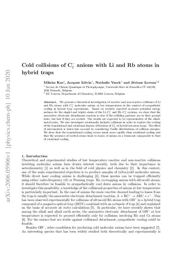 (PDF) Cold collisions of C2− with Li and Rb atoms in hybrid traps