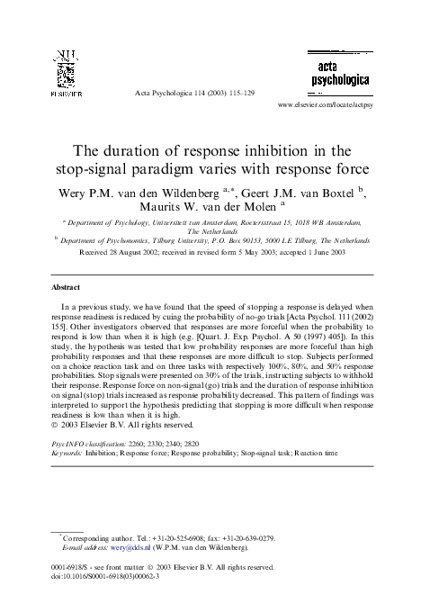 (PDF) The duration of response inhibition in the stop-signal paradigm ...