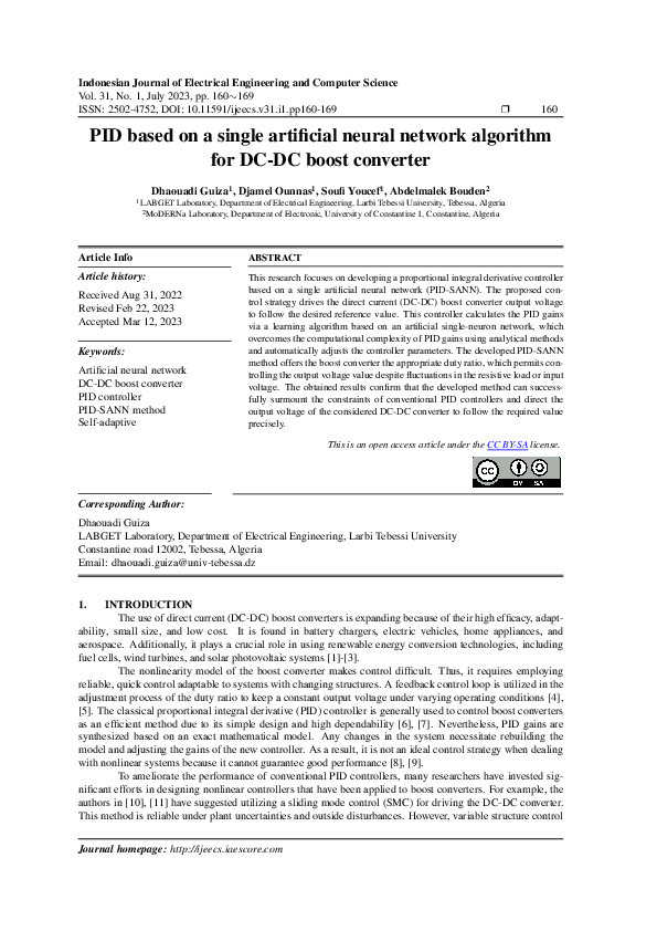 (PDF) PID based on a single artificial neural network algorithm for DC ...