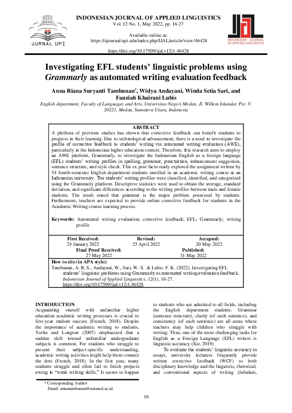 (PDF) Investigating EFL students’ linguistic problems using Grammarly ...