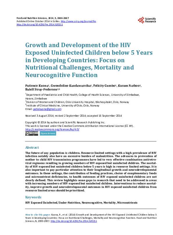 (PDF) Growth and Development of the HIV Exposed Uninfected Children ...