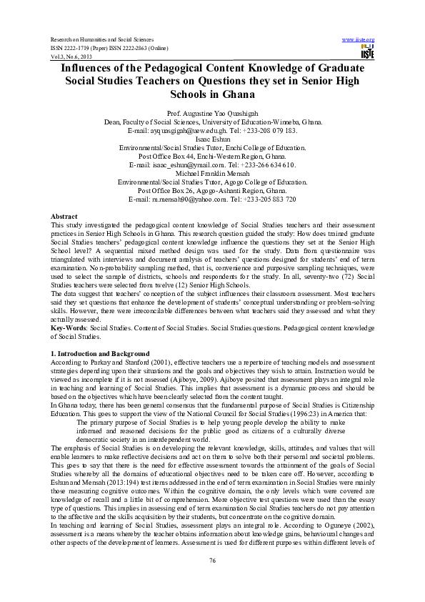 (PDF) Influences of the Pedagogical Content Knowledge of Graduate ...
