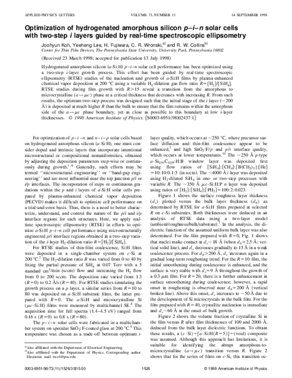 (PDF) Optimization of hydrogenated amorphous silicon p–i–n solar cells ...