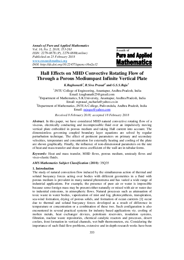 (PDF) Hall Effects on MHD Convective Rotating Flow of Through a Porous ...