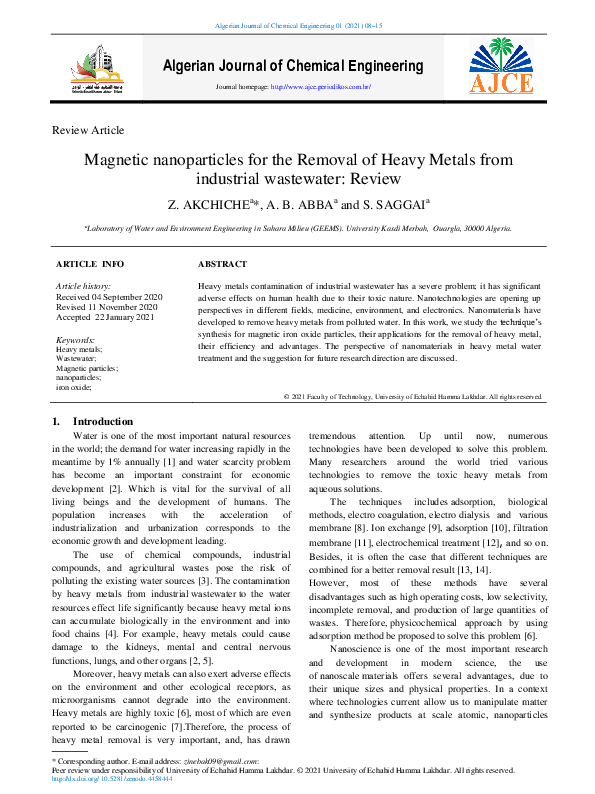 (PDF) Magnetic nanoparticles for the Removal of Heavy Metals from ...