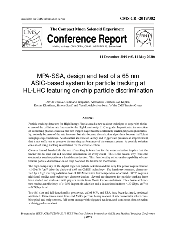 (PDF) MPA-SSA, design and test of a 65nm ASIC-based system for particle ...