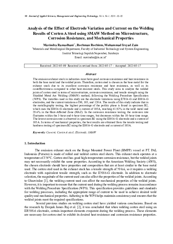(PDF) Analysis of the Effect of Electrode Variation and Current on the ...