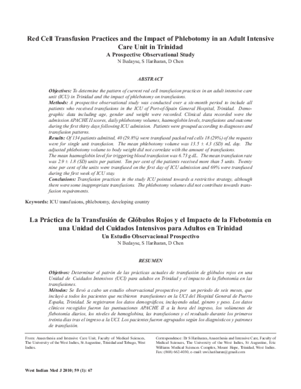(PDF) Red cell transfusion practices and the impact of phlebotomy in an ...