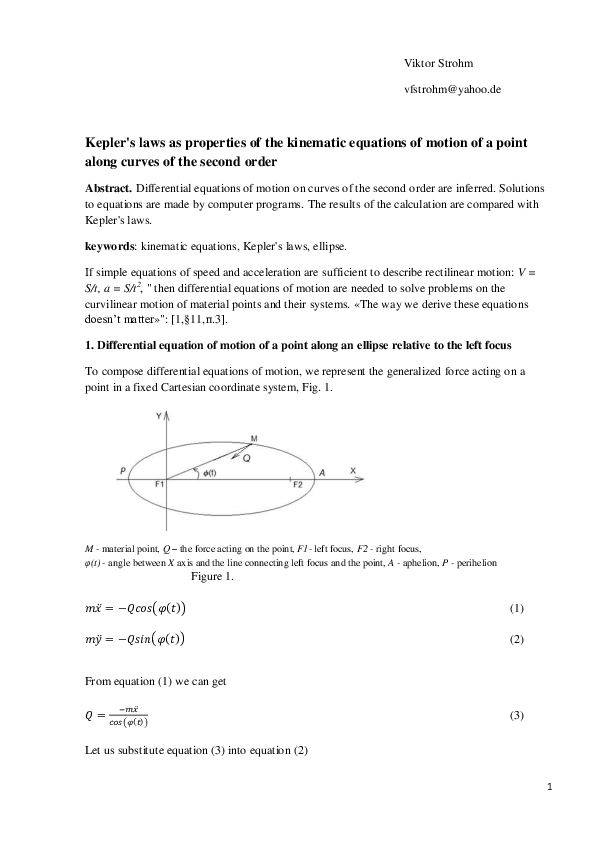 (PDF) Kepler's Laws as Properties of the Kinematic Equations of Motion ...