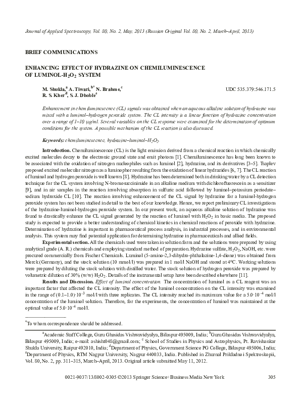 (PDF) Enhancing effect of hydrazine on chemiluminescence of luminol ...