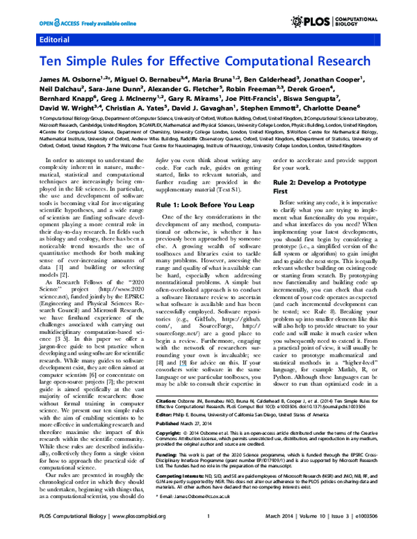 (PDF) Ten Simple Rules for Effective Computational Research