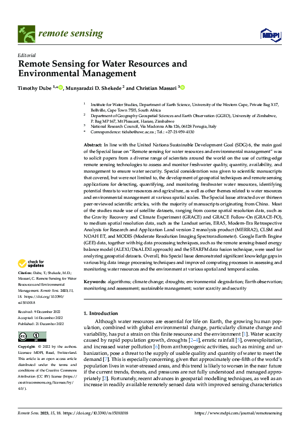(PDF) Remote Sensing for Water Resources and Environmental Management