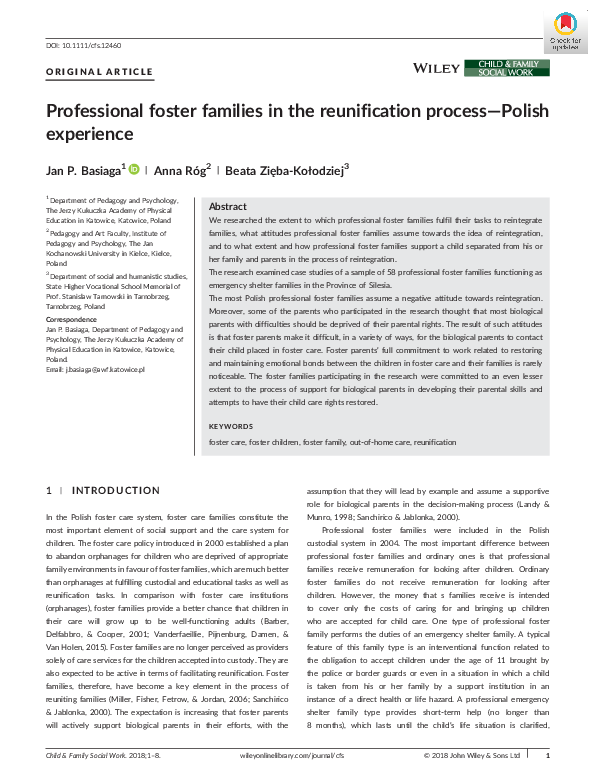 (PDF) Professional foster families in the reunification process-Polish ...