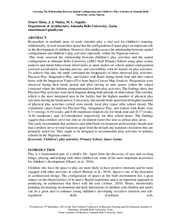 (PDF) Assessing The Relationship Between Spatial Configuration and ...