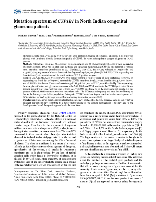 (PDF) Mutation spectrum of CYP1B1 in North Indian congenital glaucoma ...
