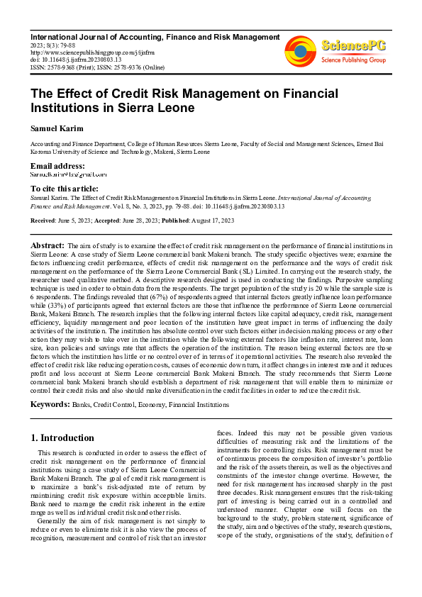 (PDF) The Effect of Credit Risk Management on Financial Institutions in ...