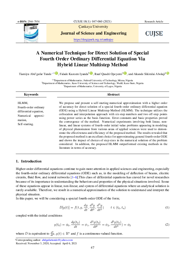 (PDF) A Numerical Technique for Direct Solution of Special Fourth Order ...