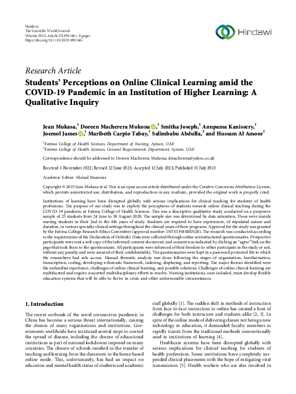 (PDF) Students’ Perceptions on Online Clinical Learning amid the COVID ...