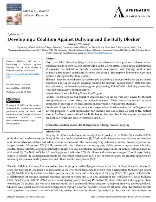 (PDF) Developing a Coalition Against Bullying and the Bully Blocker