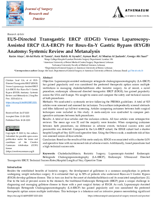 (PDF) EUS-Directed Transgastric ERCP (EDGE) Versus Laparoscopy-Assisted ...