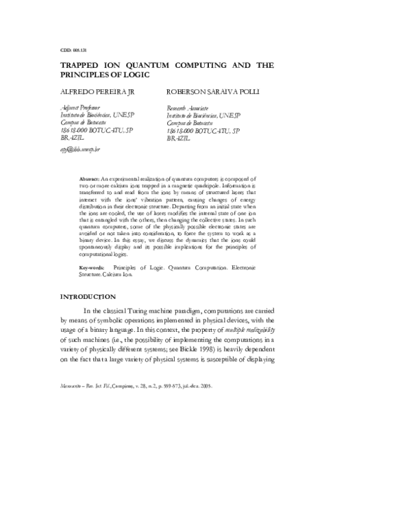 (PDF) Trapped Ion Quantum Computing and the Principles of Logic