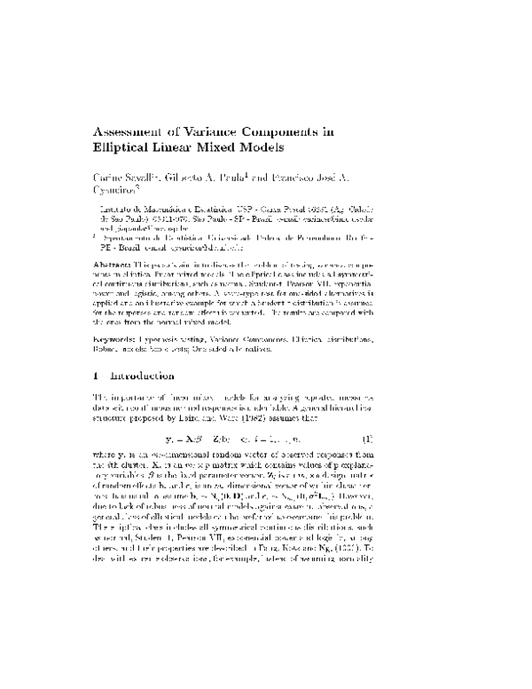 (PDF) Assessment of variance components in elliptical linear mixed models