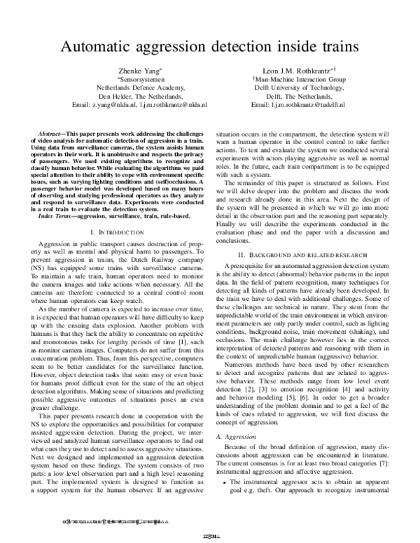 (PDF) Automatic aggression detection inside trains