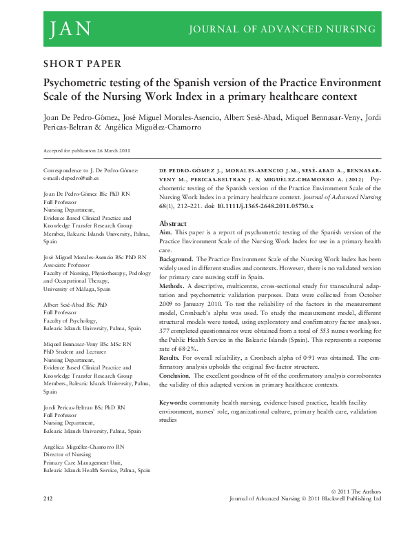 (PDF) Psychometric testing of the Spanish version of the practice ...
