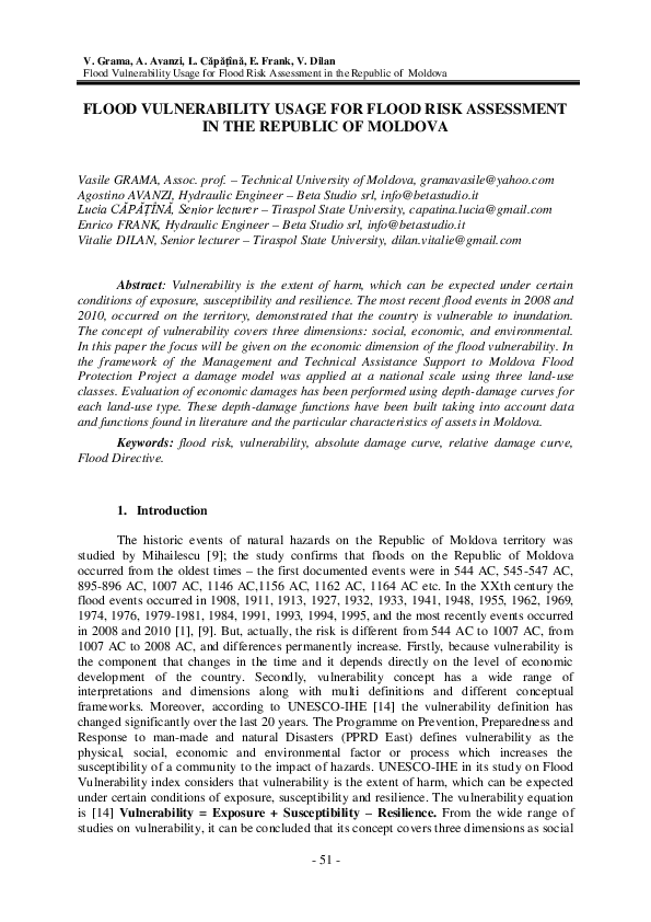 (PDF) Flood vulnerability usage for flood risk assessment in the ...