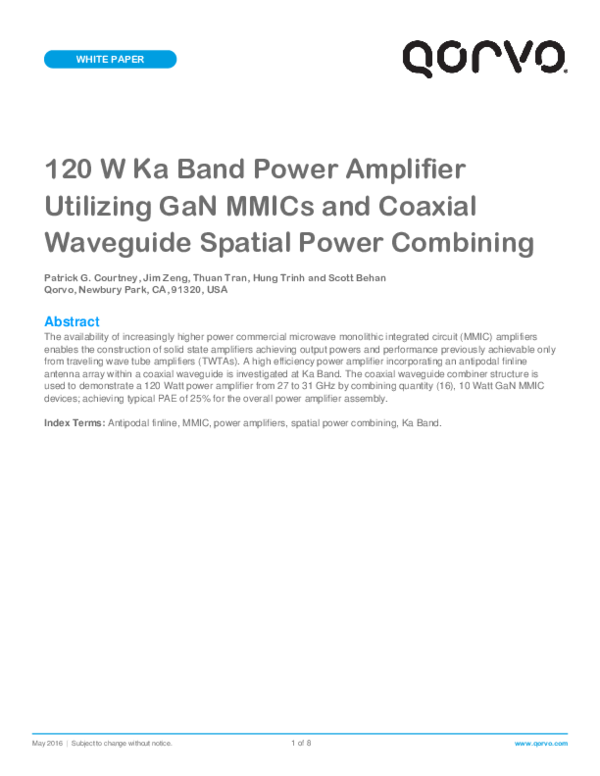 (PDF) 120W Ka Band Power Amplifier Utilizing GaN MMICs and Coaxial