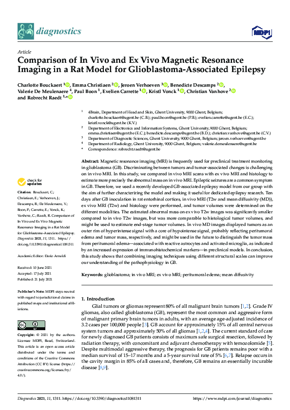 (PDF) Comparison of In Vivo and Ex Vivo Magnetic Resonance Imaging in a ...