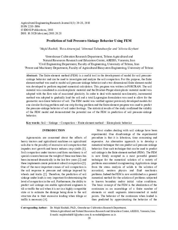 (PDF) Prediction of soil pressure-sinkage behavior using the finite ...