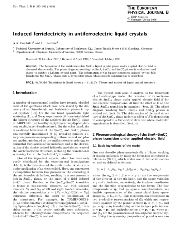 (PDF) Induced ferrielectricity in antiferroelectric liquid crystals
