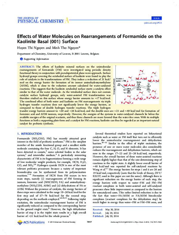 (PDF) Effects of Water Molecules on Rearrangements of Formamide on the ...