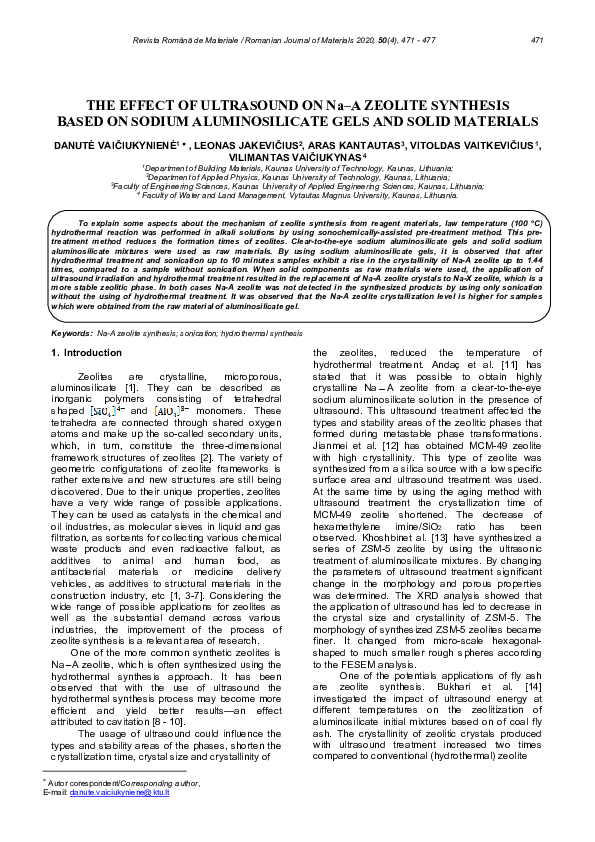 (PDF) The effect of ultrasound on Na–A zeolite synthesis based on ...