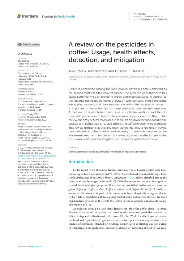 (PDF) A review on the pesticides in coffee: Usage, health effects ...