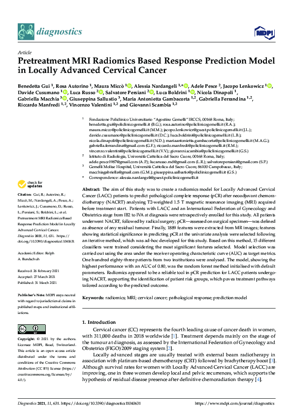 (PDF) Pretreatment MRI Radiomics Based Response Prediction Model in ...