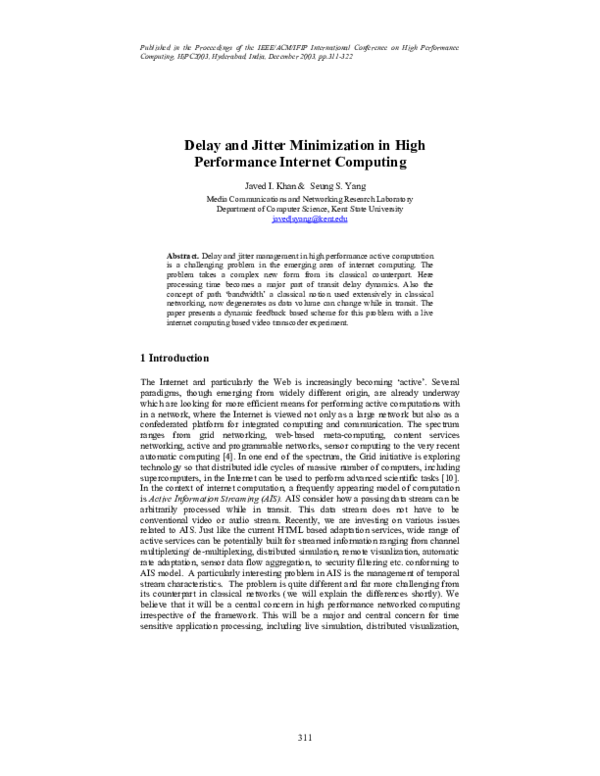 (PDF) Delay and Jitter Minimization in High Performance Internet Computing