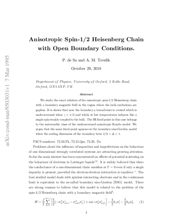 (PDF) Anisotropic spin-1/2 Heisenberg chain with open boundary conditions