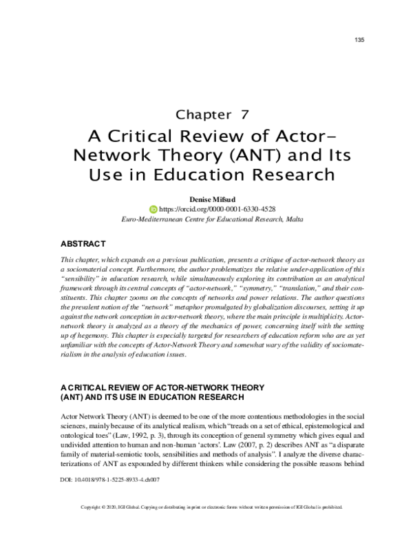 (PDF) A Critical Review of Actor-Network Theory (ANT) and Its Use in ...