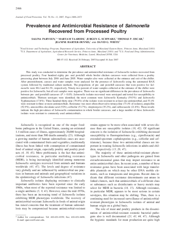 (PDF) Prevalence and Antimicrobial Resistance of Salmonella spp. from ...