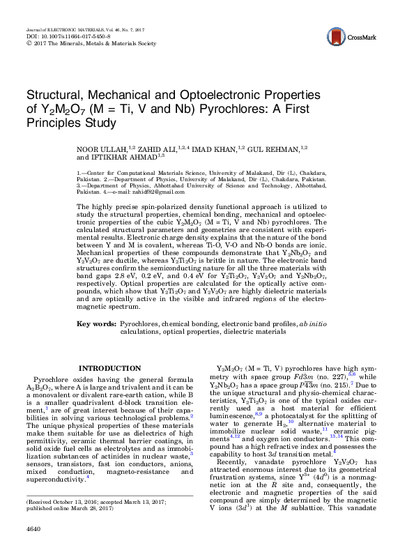 (PDF) Structural, Mechanical and Optoelectronic Properties of Y2M2O7 (M ...