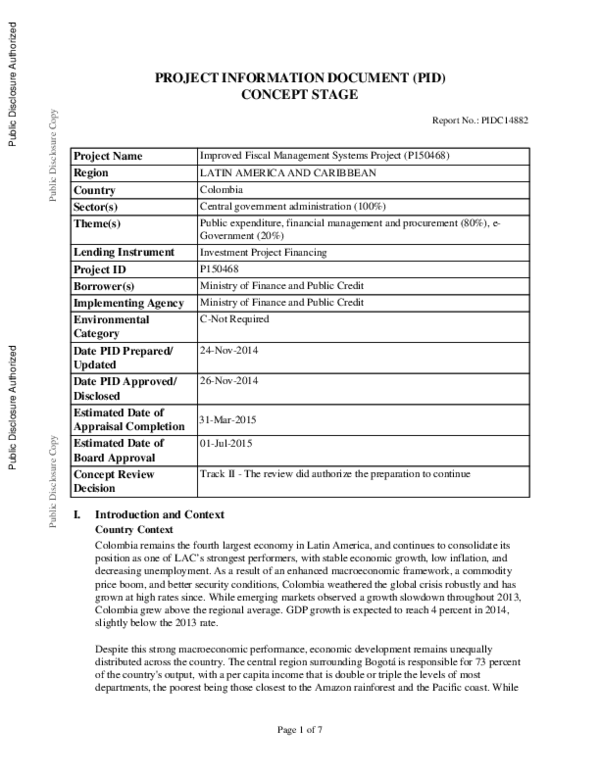 (PDF) Project Information Document (Concept Stage) - Improved Fiscal ...