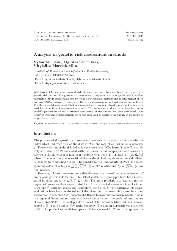 (PDF) Analysis of genetic risk assessment methods