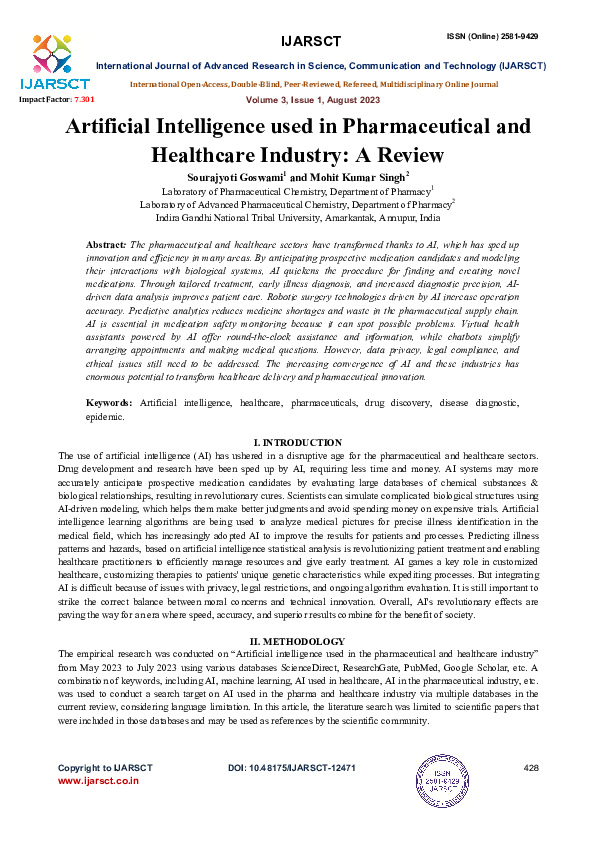 (PDF) Artificial Intelligence used in Pharmaceutical and Healthcare ...