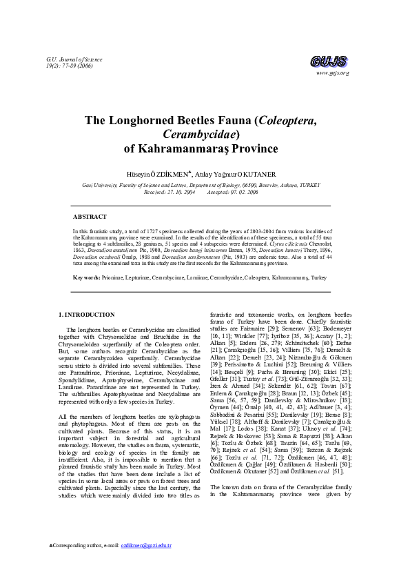(PDF) The longhorned beetles fauna (Coleoptera, Cerambycidae) of ...