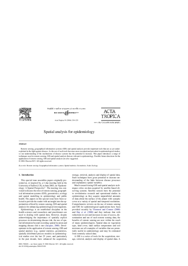 (PDF) Spatial analysis for epidemiology