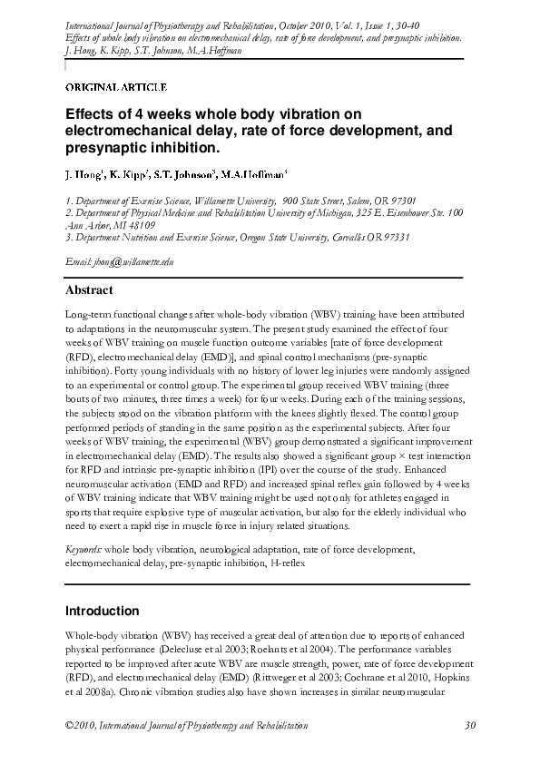 (PDF) Effects of 4 Weeks Whole Body Vibration on Electromechanical ...
