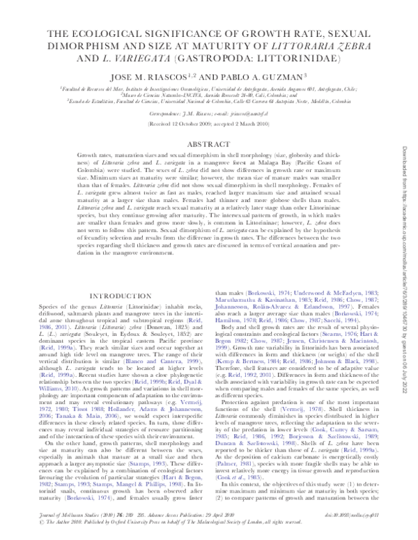 (PDF) The ecological significance of growth rate, sexual dimorphism and ...